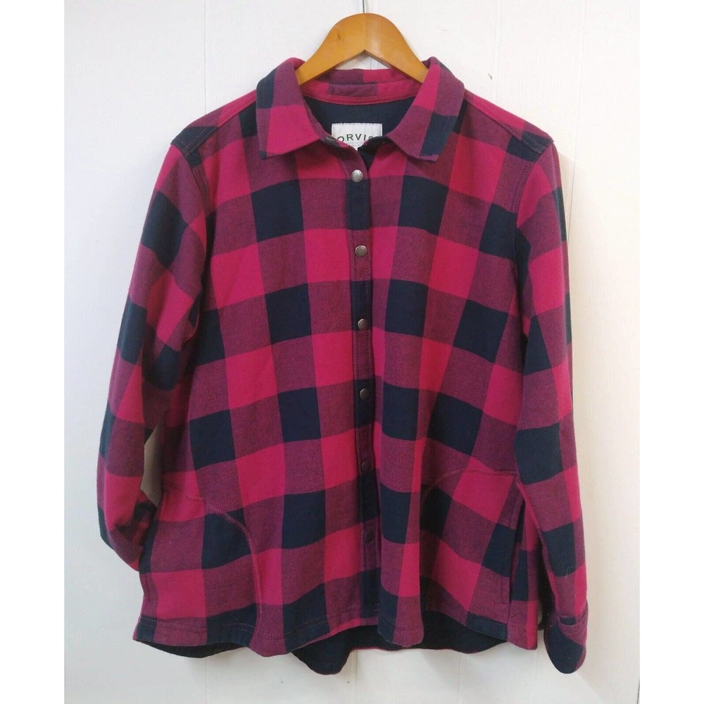 Orvis WM XXL Shacket Red Black Buffalo Plaid Pockets Snap Closure